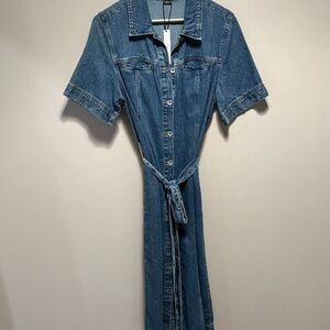 Denim Button-Up Dress with Belt